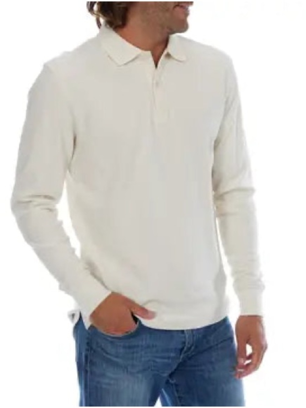 Men's Long Sleeve Polo in Cream - Classic Casual Shirt